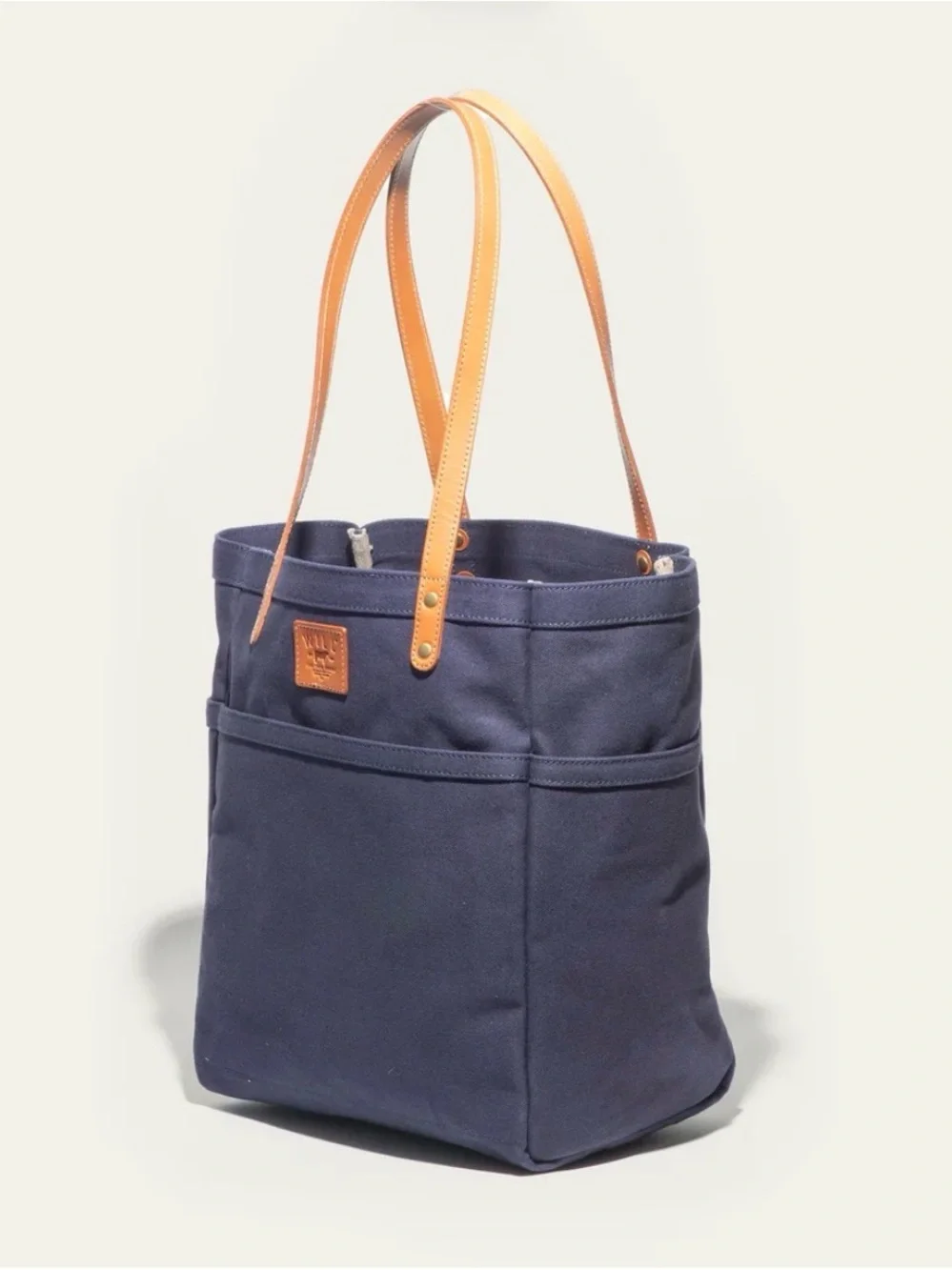 Will Leather Goods Navy Canvas Tote with Tan Leather Handles